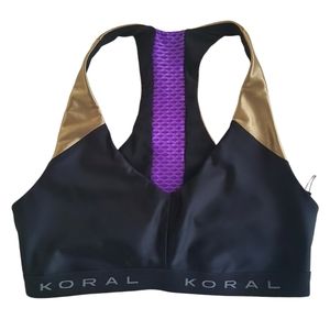NWT Koral Activewear Gold Purple Racerback Sports Bra Size Small